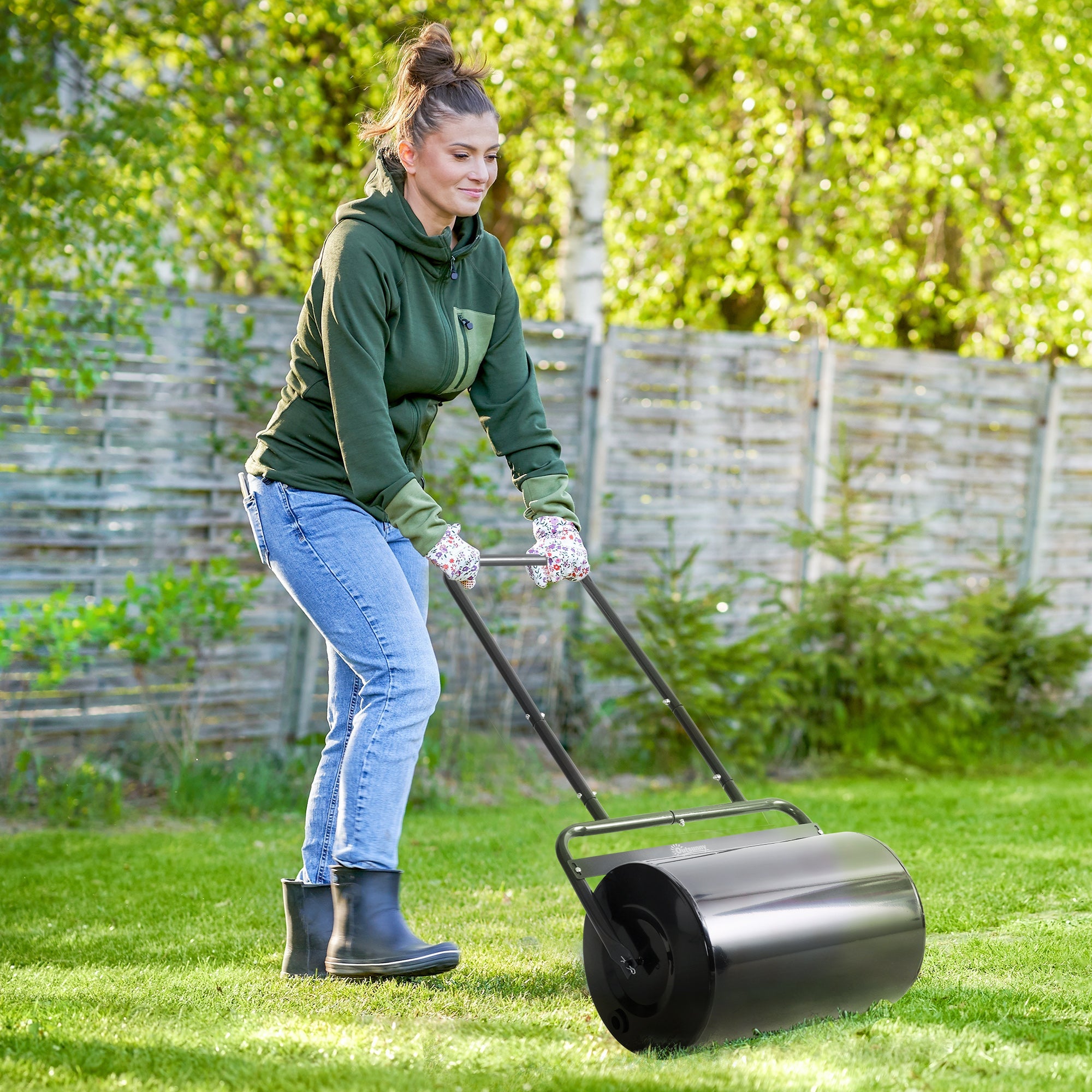 Outsunny 38L Fillable Cylinder Steel Lawn Roller - Black 