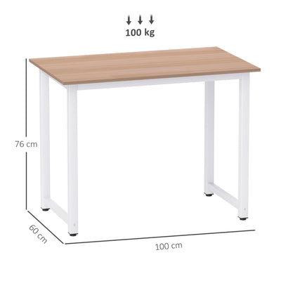 HOMCOM Computer Desk, Writing Table, 100 x 60 x 76cm Workstation for Home Office, Study with Metal Frame, Simple Assembly, White 