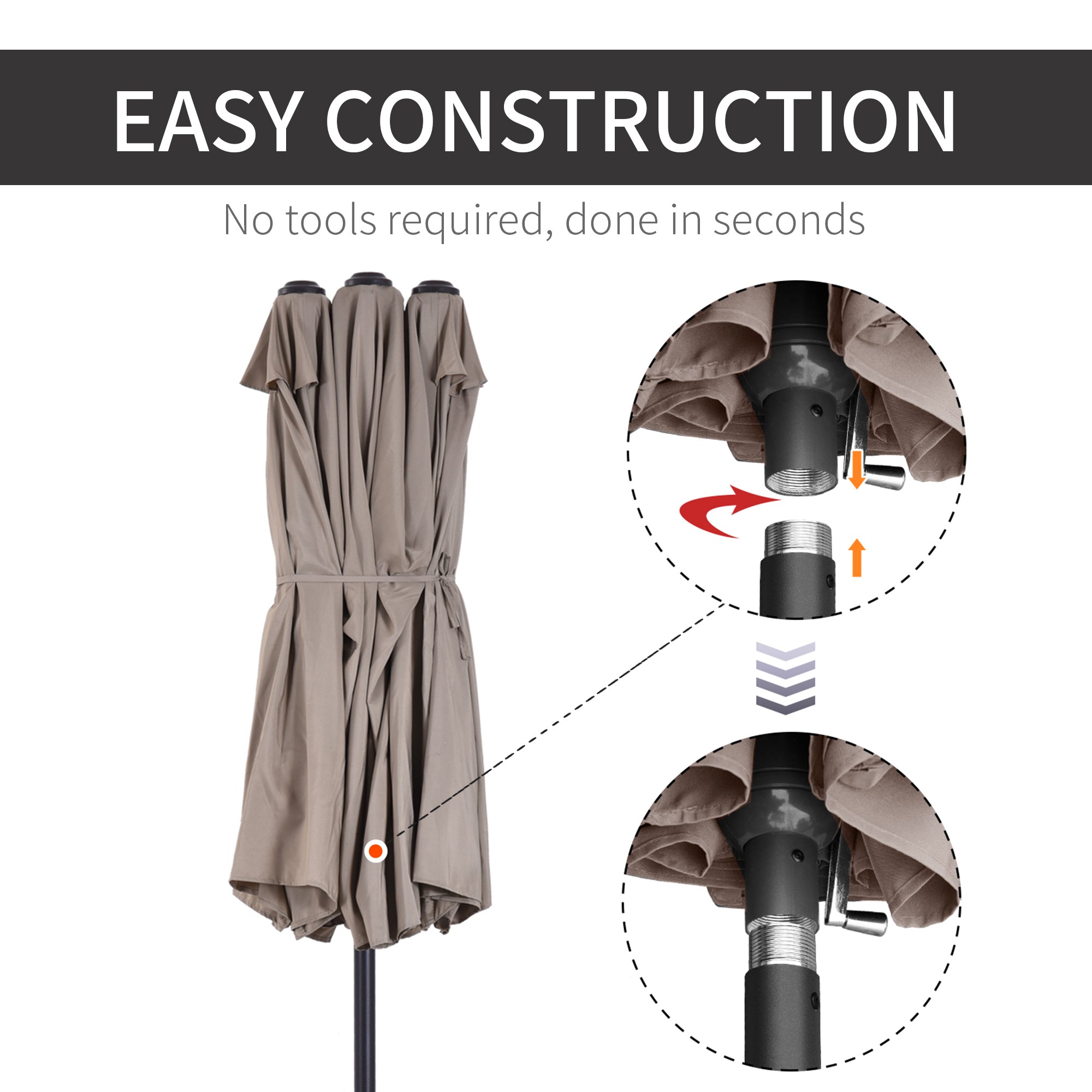 Outsunny 4.6m Double-Sided Patio Parasol Sun Umbrella-Tan 