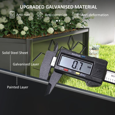 Outsunny Raised Bed for Garden with Trellis, Galvanised Planter Box with Diamond Pattern, Drainage Holes for Vegetables, Herbs and Flowers, 90 x 40 x 120 cm, Black 
