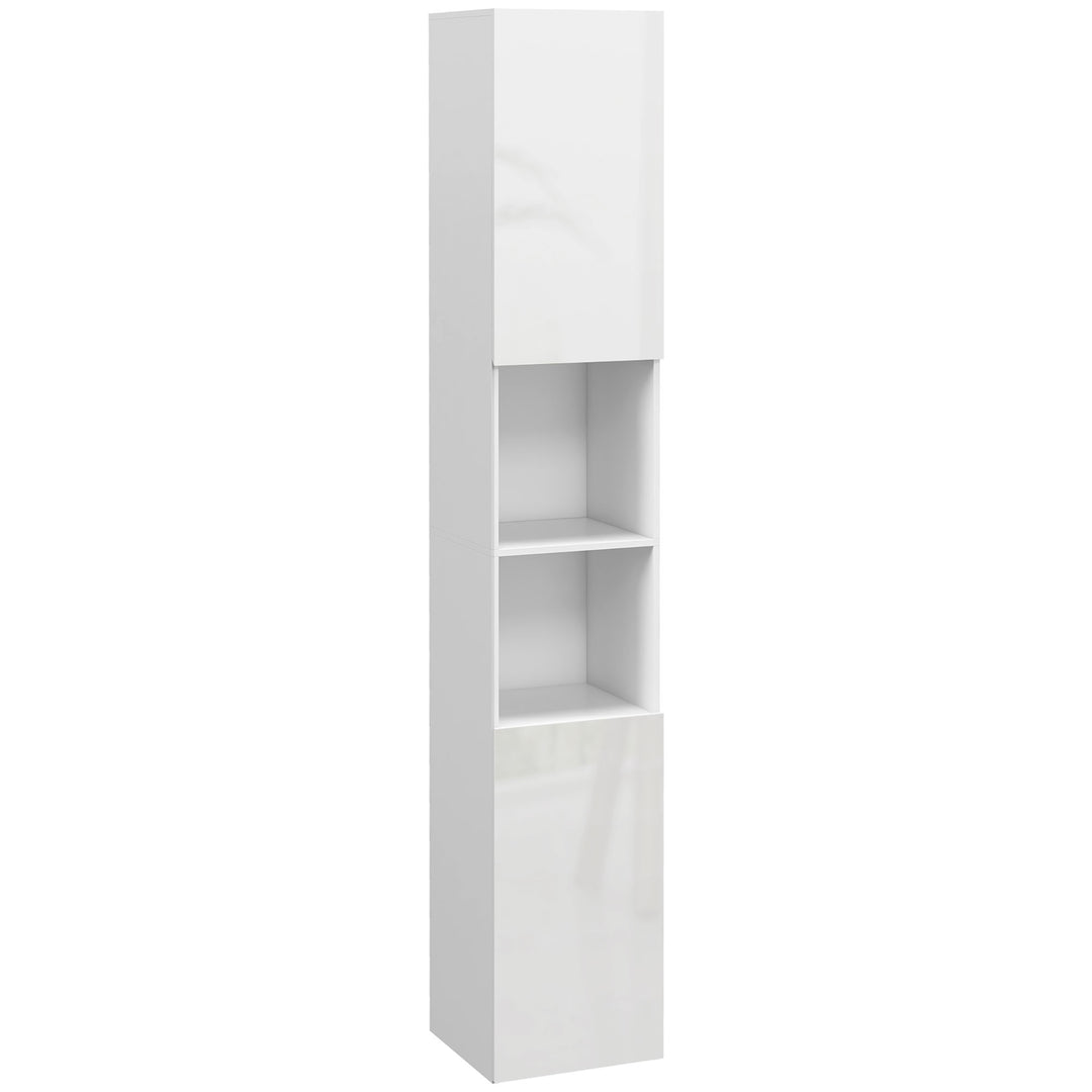 kleankin Multi-Storage Slim Bathroom Cabinet - High Gloss White 