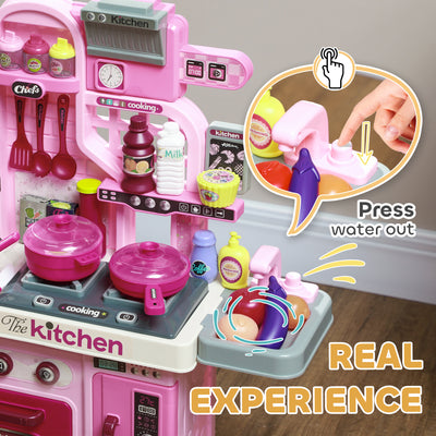 AIYAPLAY Kids Kitchen with 33 Pieces, Lights, Sounds, Storage, for Ages 3-6 Years, Pink 