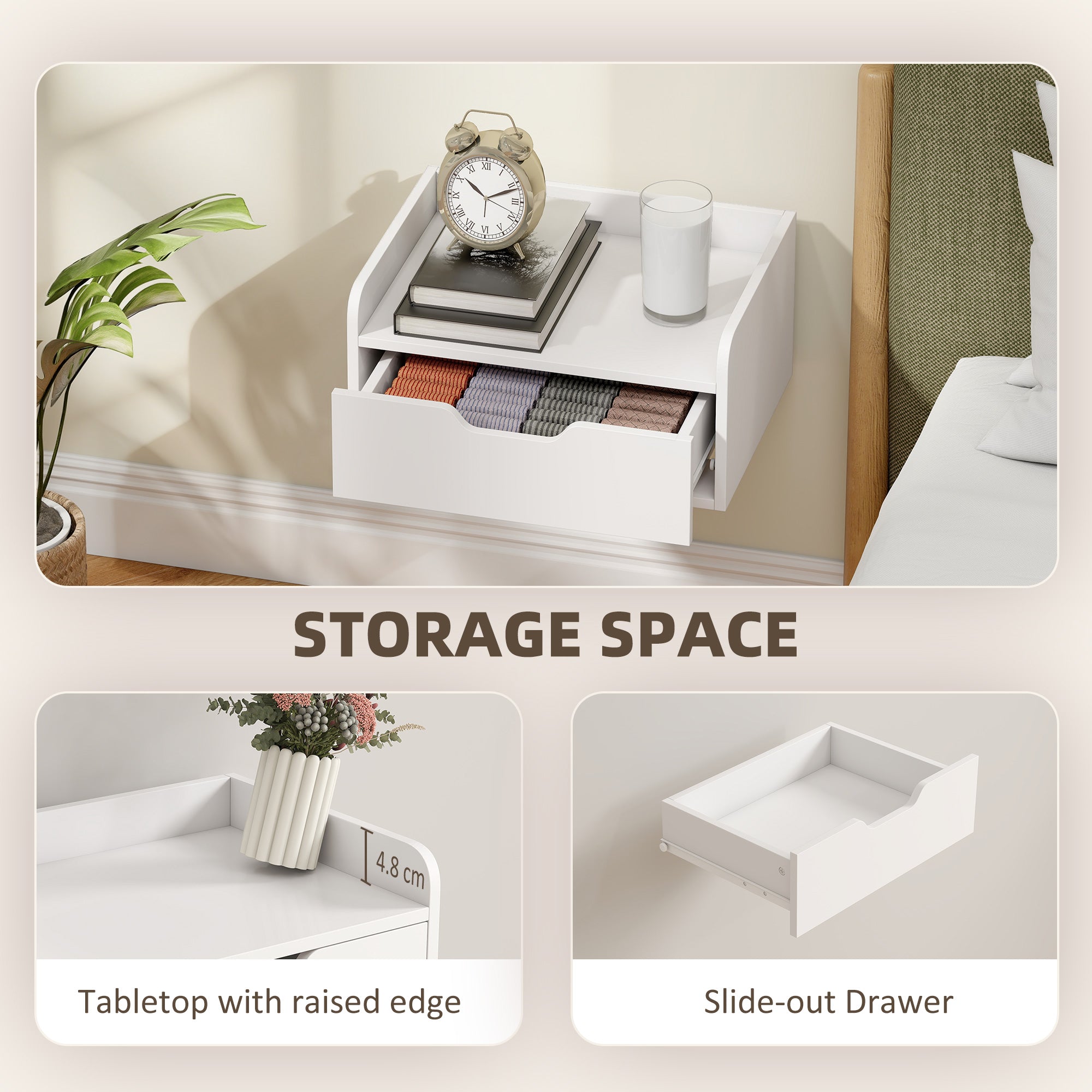 HOMCOM Floating Nightstands Set of 2, Wall Mounted Bedside Table with Drawer for Bedroom, White 