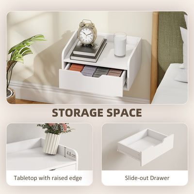 HOMCOM Floating Nightstands Set of 2, Wall Mounted Bedside Table with Drawer for Bedroom, White 