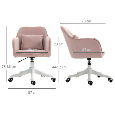 Vinsetto Velvet Office Chair, Desk Chair, Makeup Vanity Chair with Massage Lumbar Pillow and Rolling Wheels for Bedroom and Home, Pink 