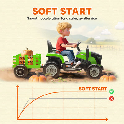 AIYAPLAY 12V Ride on Tractor and Trailer with Remote Control, Music, Shifter, Start-Up Sound, for Kids Ages 3-8 Years, Green 