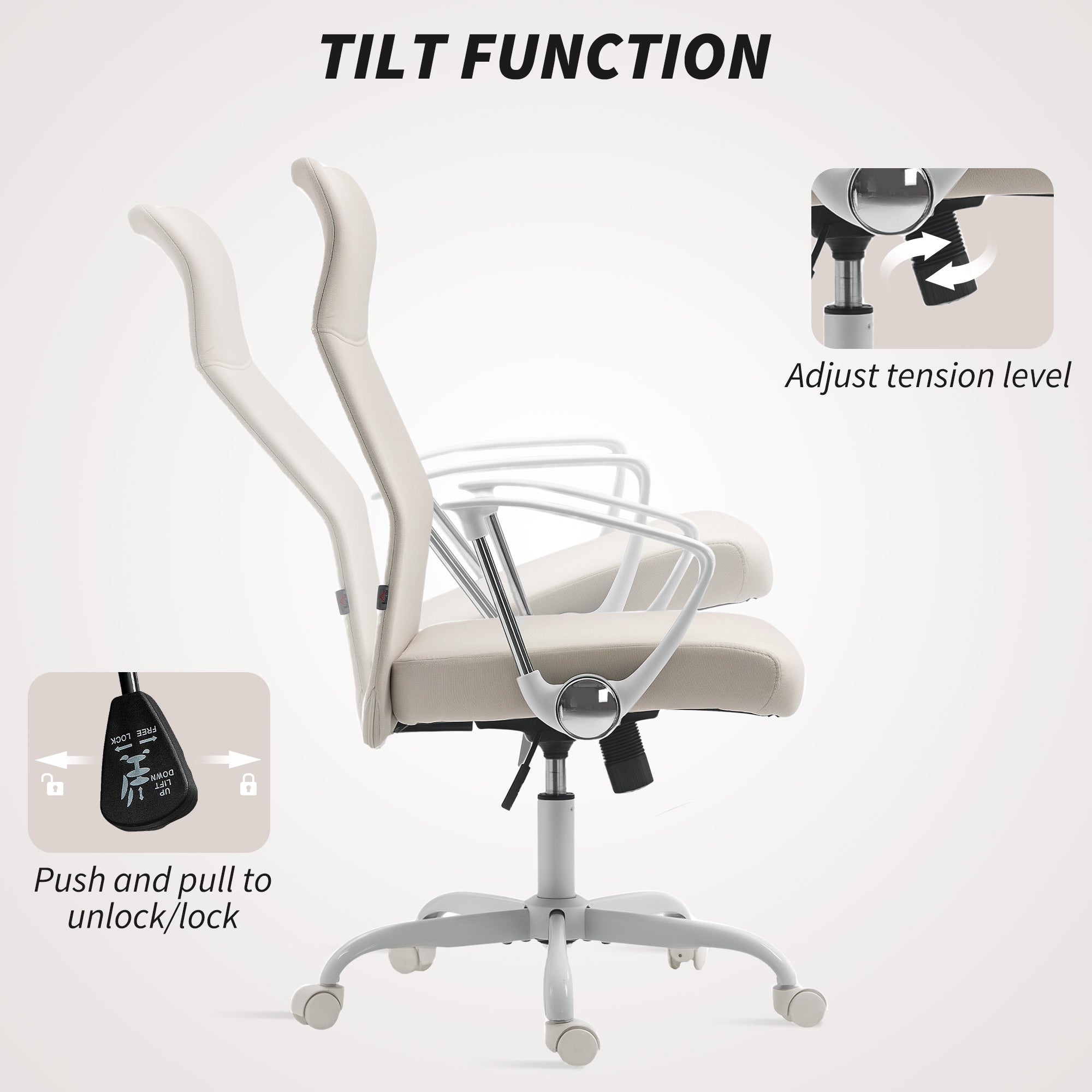 HOMCOM Fabric High Back Office Chair - Cream White