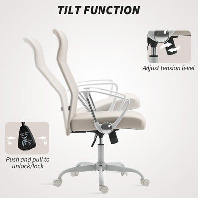 HOMCOM Fabric High Back Office Chair - Cream White 