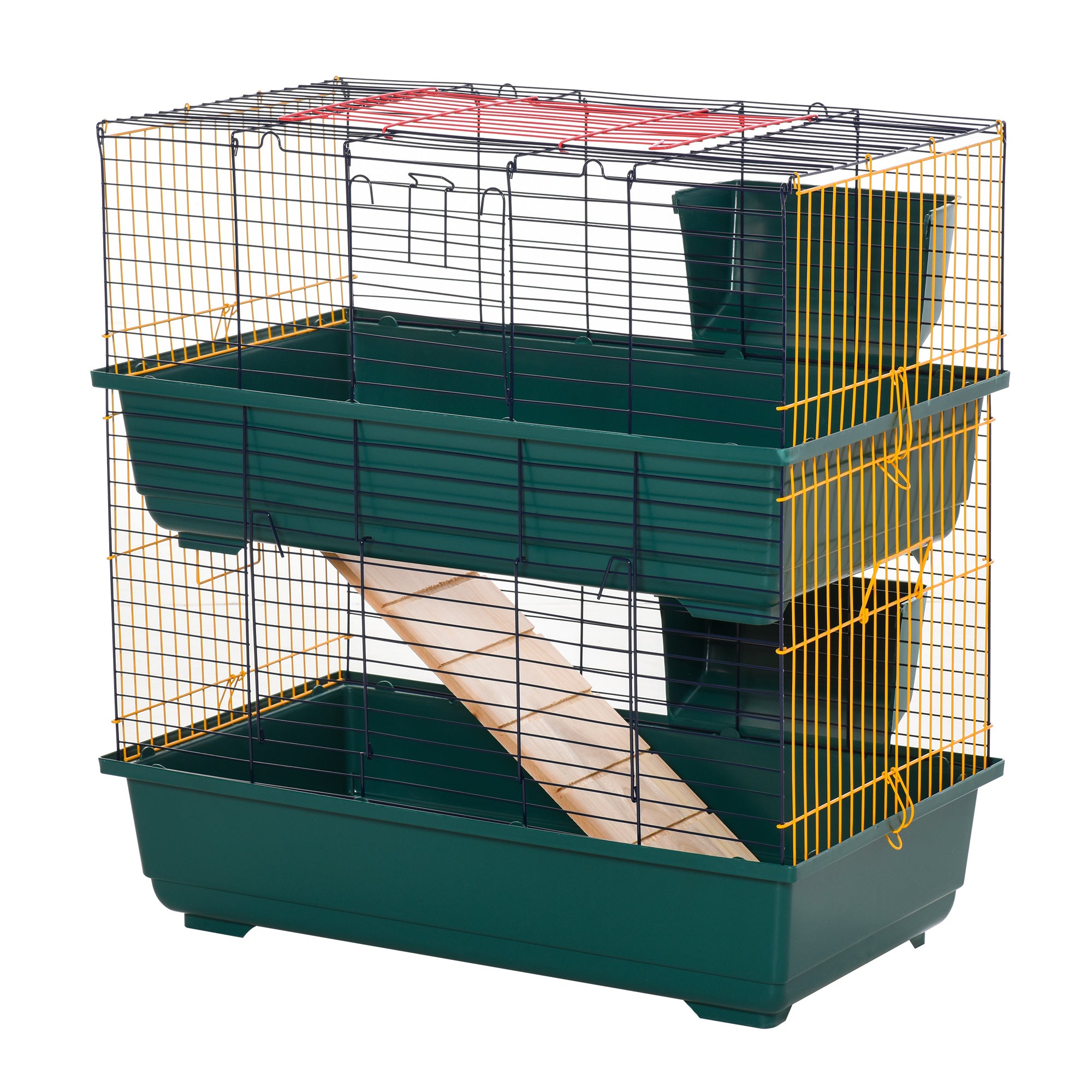 PawHut Indoor Rabbit Guinea Pig Cage Small Animal Cage Two Storey 80 x 44 x 82 cm 