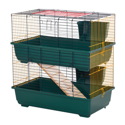 PawHut Indoor Rabbit Guinea Pig Cage Small Animal Cage Two Storey 80 x 44 x 82 cm 