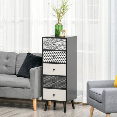 HOMCOM Chest of Drawers, 5 Drawer Dresser, Vertical Storage Organizer Unit for Bedroom, Living Room 