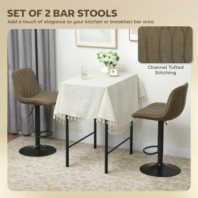 HOMCOM Set of Two Linen-Look Bar Stools - Brown 