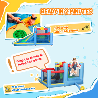 AIYAPLAY Inflatable Bouncy Castle with 550W Blower, Basketball Hoop, Long Slide, Dart Board, Carrying Bag, 385 x 290 x 180 cm 