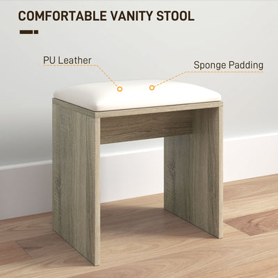 HOMCOM Dressing Table and Stool Set, with Storage - Natural Wood Finish