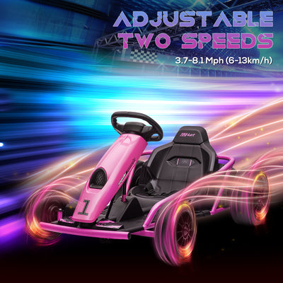 HOMCOM 24V Electric Go Kart for Kids, Drift Ride-On Racing Go Kart with 2 Speeds, for Boys Girls Aged 8-12 Years Old, Pink 