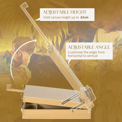 Vinsetto Wooden Table Easel Box Hold Canvas up to 61cm, Adjustable Beechwood Storage Table Box Easel, Portable Folding Artist Drawing & Sketching Board for Adults, Beginners, Artists Painting 
