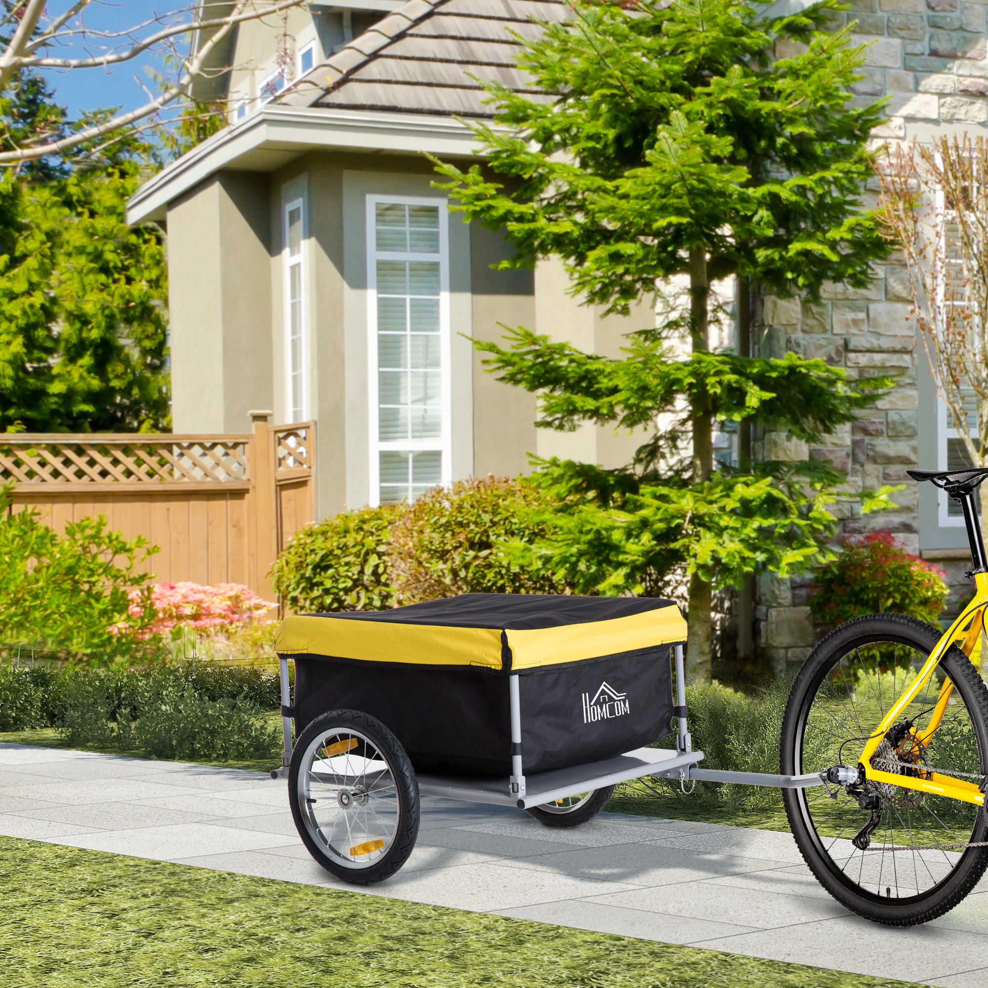 HOMCOM Bicycle Cargo Trailer, Two-Wheel Bicycle Large Cargo Wagon Trailer Oxford Fabric, Folding Storage, & Removable Cover, Yellow 