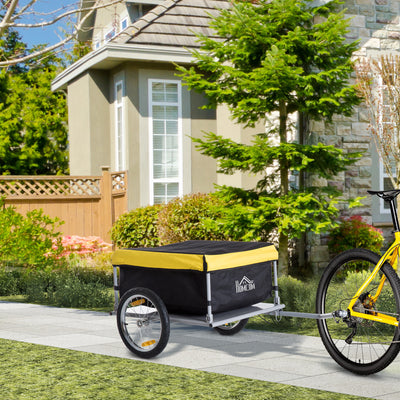 HOMCOM Bicycle Cargo Trailer, Two-Wheel Bicycle Large Cargo Wagon Trailer Oxford Fabric, Folding Storage, & Removable Cover, Yellow 