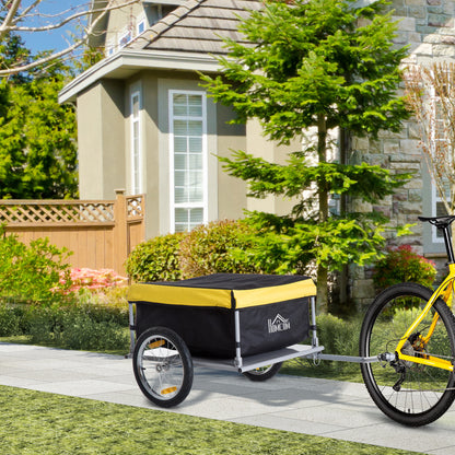 HOMCOM Bicycle Cargo Trailer, Two-Wheel Bicycle Large Cargo Wagon Trailer Oxford Fabric, Folding Storage, & Removable Cover, Yellow 
