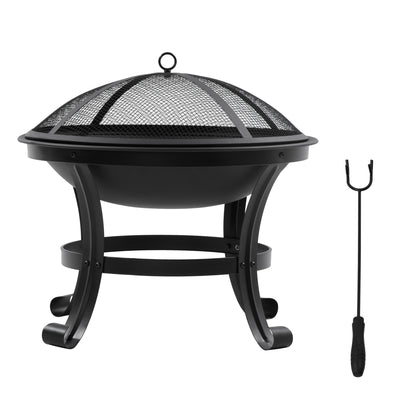 Outsunny Outdoor Fire Pit, Firepit with Mesh Lid, Poker, for Camping, Bonfire, Picnic, Black 