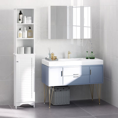 HOMCOM Tall Bathroom Cabinet Storage Cupboard Floor Standing Home Bathroom Furniture w/ 6 Shelves 165H x 34W x 20D cm White 