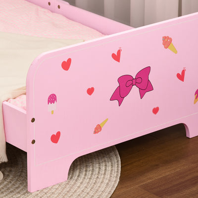 ZONEKIZ Princess-Themed Kids Toddler Bed w/ Cute Patterns, Safety Rails, for Ages 3-6 Years - Pink 