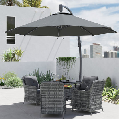 Outsunny 3(m) Garden Cantilever Parasol, Round Overhanging Umbrella with Crank Handle, Cross Base, Aluminium Frame and 360° Rotation, Banana Patio Umbrella for Outdoor Sun Shade, Grey 
