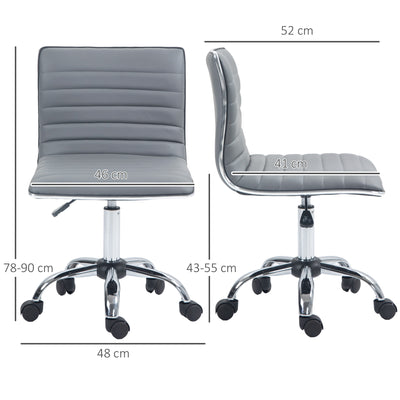 HOMCOM Adjustable Swivel Office Chair with Armless Mid-Back in PU Leather and Chrome Base - Light Grey 