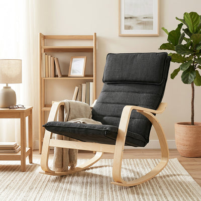 HOMCOM Lounge Chair, Comfortable Relax Rocking Chair with Headrest, 67W x 92D x 89H cm, Black 