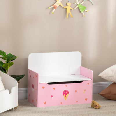 ZONEKIZ 2-in-1 Kids Storage Bench, Toy Box w/ Safety Rod - Pink 
