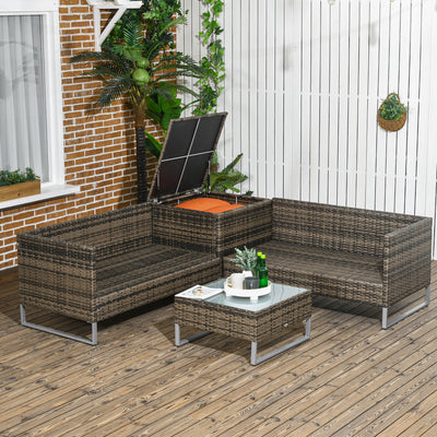 Outsunny Four-Piece Rattan Sofa Set, with Storage Table - Orange/Brown 