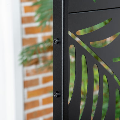 Outsunny Decorative Privacy Screen with Stand, 6.5FT Freestanding Metal Outdoor Divider, Decorative Privacy Panel with Expansion Screws for Garden Patio Pool Hot Tub, Willow Branch Style, Black 