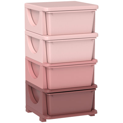 HOMCOM Four-Tier Kids Storage Boxes, with Four Drawers, Pink 