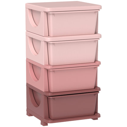 HOMCOM Four-Tier Kids Storage Boxes, with Four Drawers, Pink