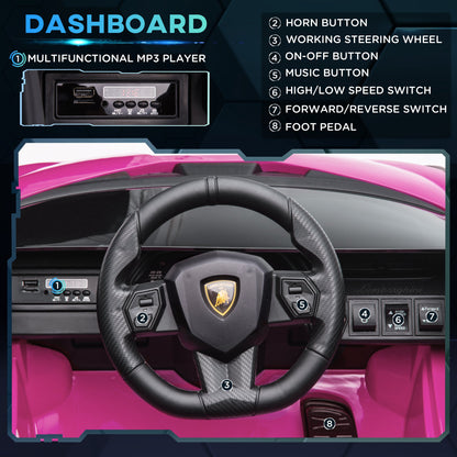 HOMCOM Lamborghini Sian Licensed 12V Kids Electric Ride On Car 2 Motors Toy Car with Remote Control Music Lights MP3 for 3-5 Years Pink 