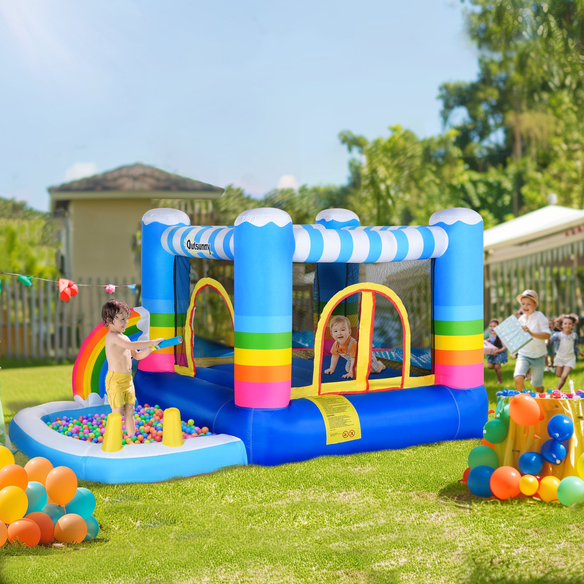 Outsunny Kids Bounce Castle Inflatable House with Trampoline Pool Climbing Wall with Inflator Carrybag, 2.8 x 1.7 x 1.55m 