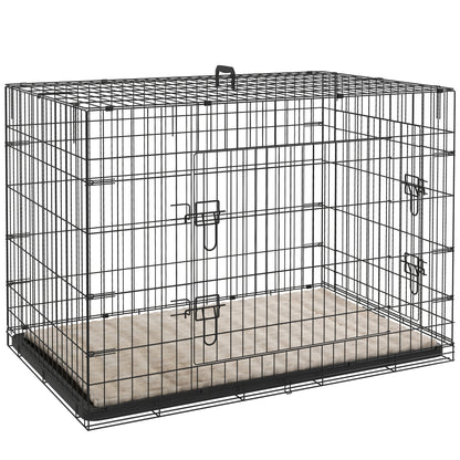 PawHut Foldable Dog Crate with 2 Doors with Tray, Soft Cushion, for Extra and Large Dogs, 105 x 70 x 75, Black 