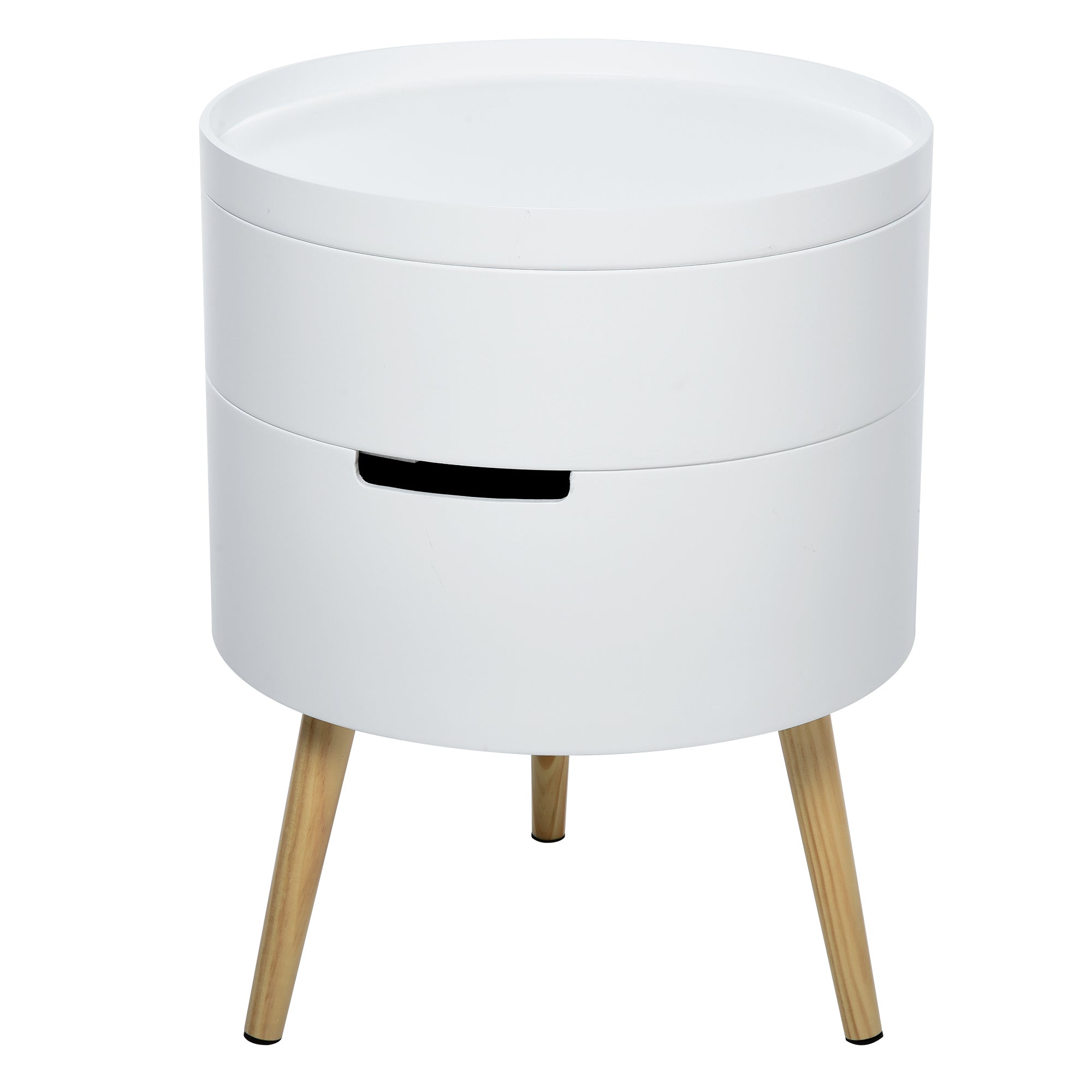 HOMCOM 3-Tier Coffee Table, Round End Table with 2 Hidden Compartments and Detachable Tray, Side Table with Storage for Living Room, White 