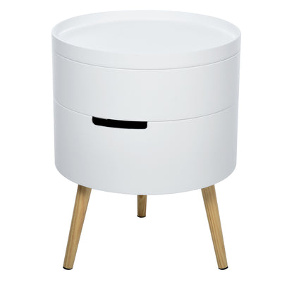 HOMCOM 3-Tier Coffee Table, Round End Table with 2 Hidden Compartments and Detachable Tray, Side Table with Storage for Living Room, White 