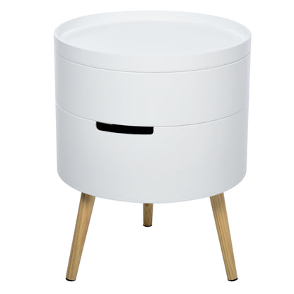 HOMCOM 3-Tier Coffee Table, Round End Table with 2 Hidden Compartments and Detachable Tray, Side Table with Storage for Living Room, White 