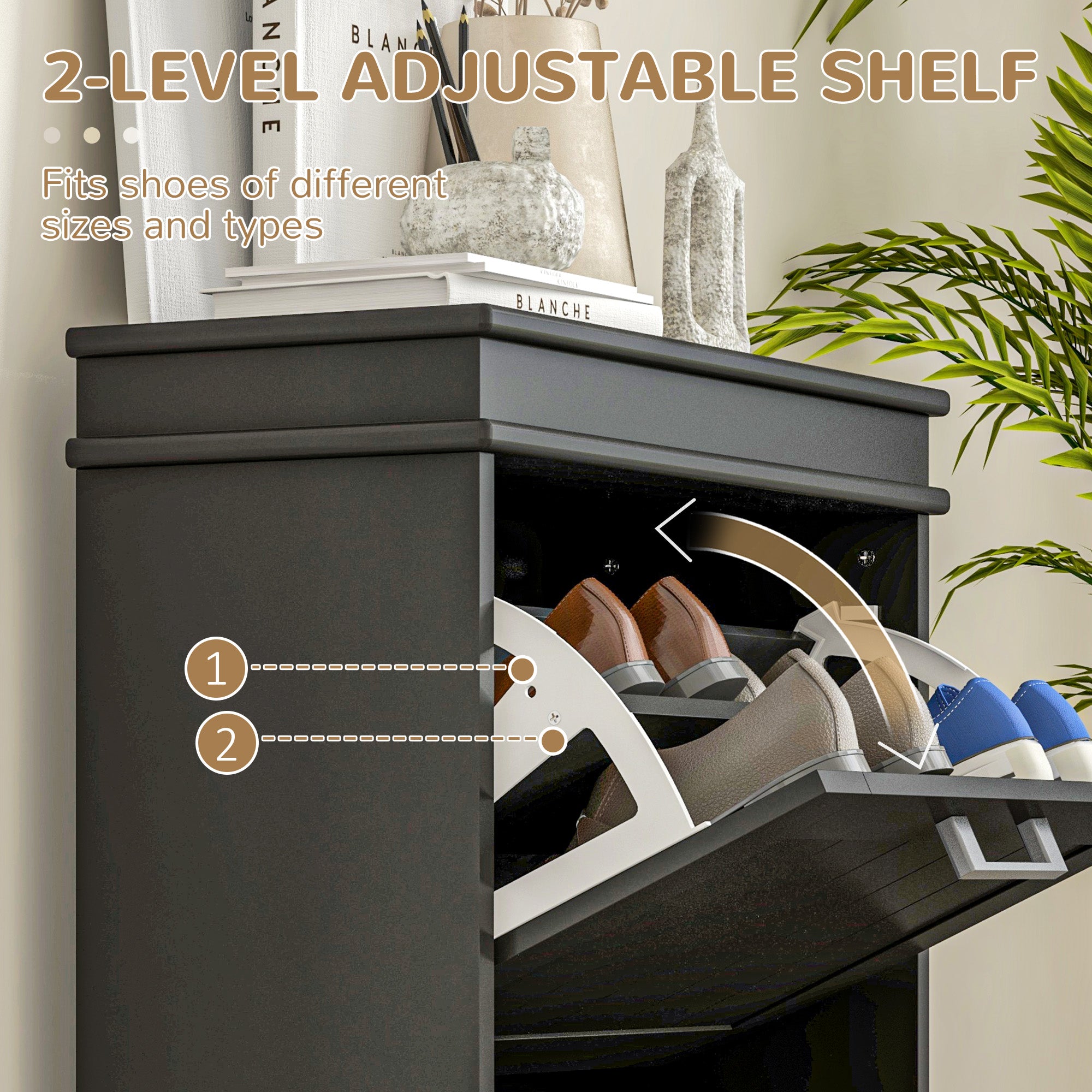 HOMCOM Two-Drawer Minimalistic 10-Shoe Cabinet - Black 