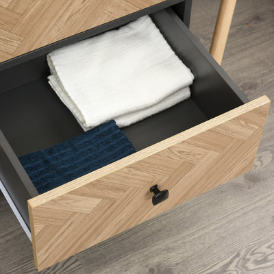 HOMCOM Modern Wardrobe Cabinet Wood Grain Sticker Surface with Shelf, Hanging Rod and 2 Drawers 90x50x190cm 