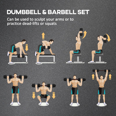 HOMCOM 30kg 2 IN 1 Adjustable Dumbbells Weight Set, Dumbbell Hand Weight Barbell for Body Fitness, Lifting Training for Home, Office, Gym, Black 