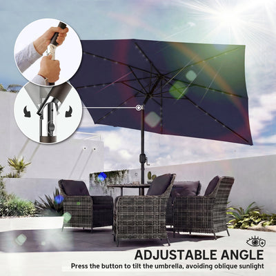 Outsunny 3 x 2 m Garden Parasol Umbrella with LED Solar Light, Parasol Cover, Outdoor Market Patio Umbrella, Navy Blue 
