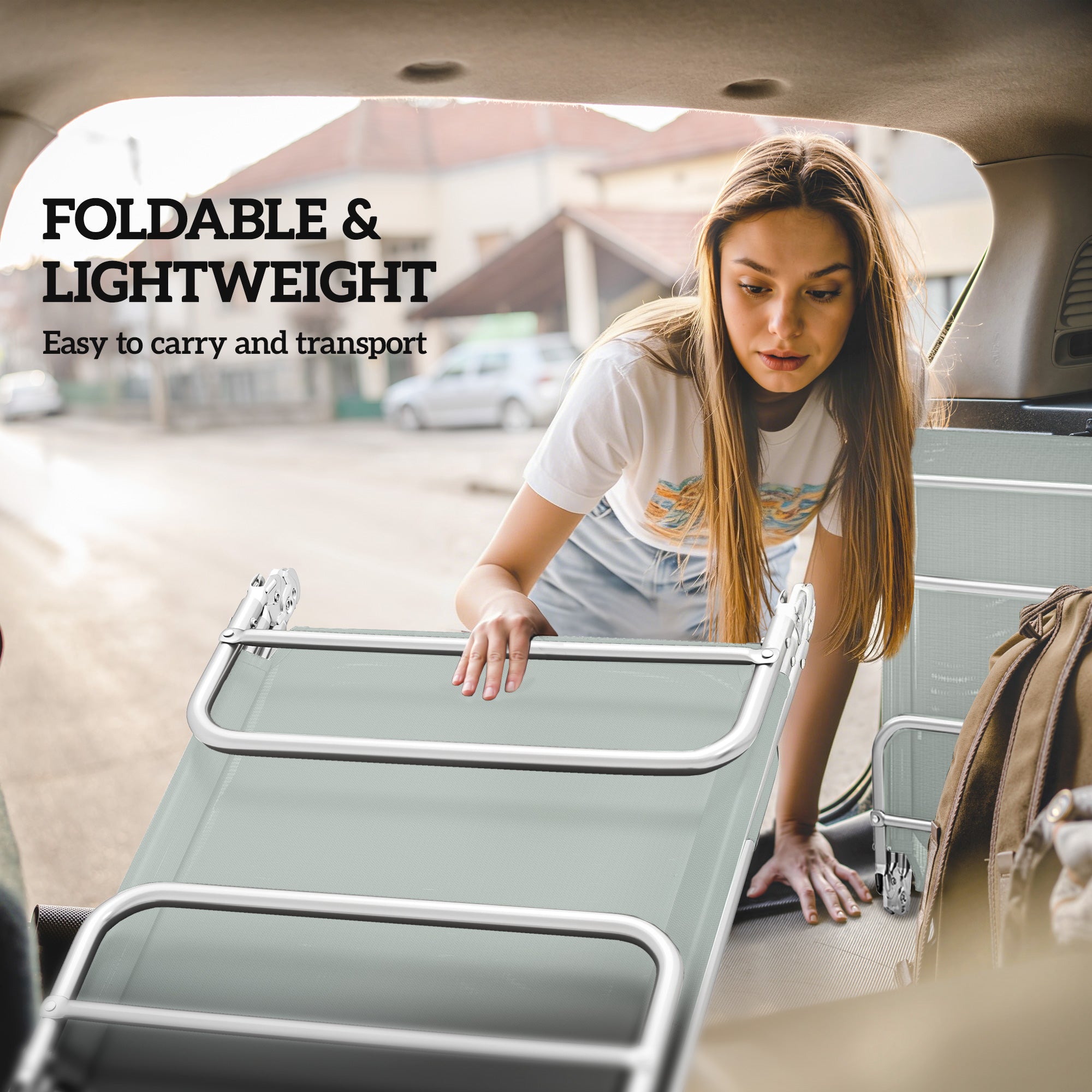 Outsunny Set of Two Steel Frame Sun Loungers, with Reclining Backs - Light Grey 
