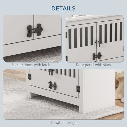 PawHut Raised Dog Bowls, Pet Feeding Station, with Storage, Food and Water Bowls, for Large Dogs - White 