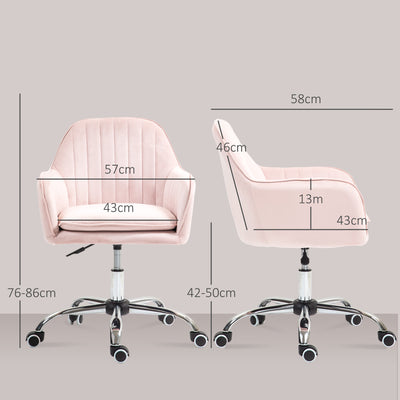 HOMCOM Velvet-Feel Tub Office Chair, with Seat Cushion - Pink 