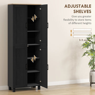 HOMCOM Freestanding Kitchen Cupboard, 4-Door Storage Cabinet with Adjustable Shelves, Modern Kitchen Pantry for Dining Room, 170cm, Black 