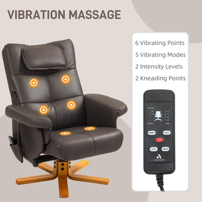 HOMCOM Faux Leather Massage Recliner Chair, with Storage Ottoman - Brown 