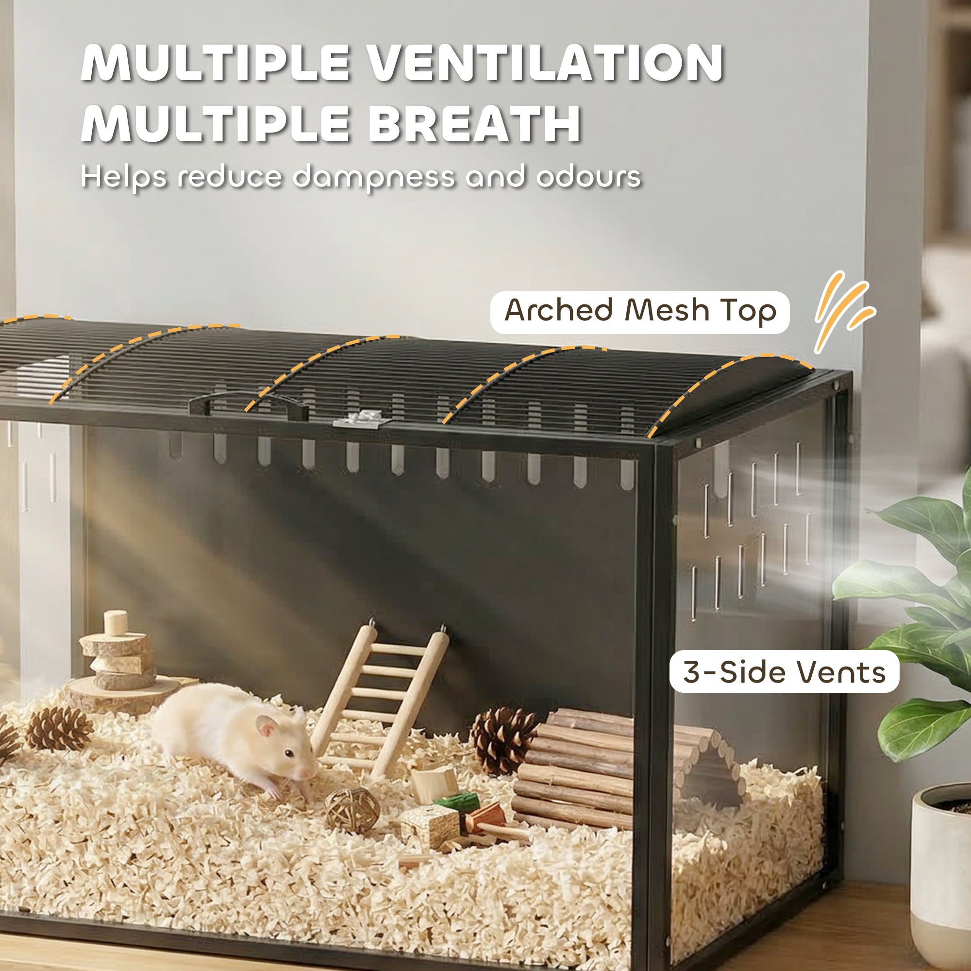 PawHut Hamster Cage Steel Chewproof with Openable Top, Deep Burrow for Dwarf Syrian Hamster, Gerbil, Rats, 105 x 51 x 53 cm 